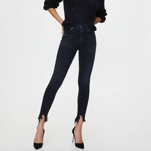 Agolde Washed Black Distressed Sophie Mid Rise Skinny Crop Jeans Size 27